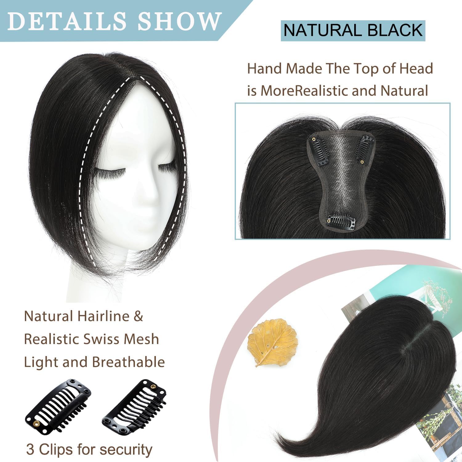 SEA SINGING's Real Hair Toppers for Thinning Hair - Remy Toppers, 100% Human Medium Brown, Clip-on (10inch, HL-4#) - Image 4