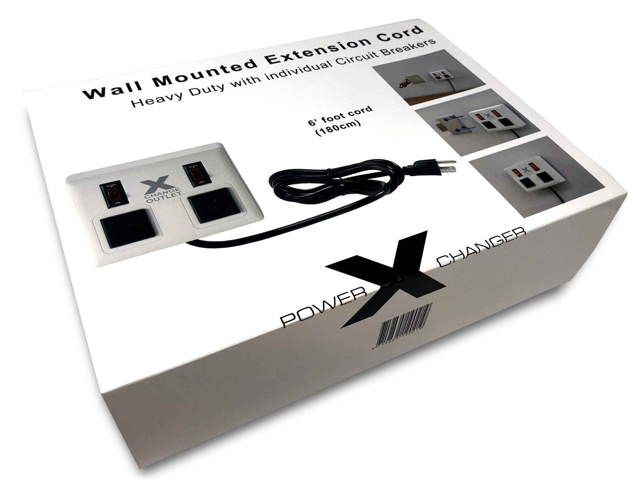 Eye Level Wall Mounted Extension Cord, Individual Circuit Breakers, Power Surge Protector, Heavy Duty Build (White)