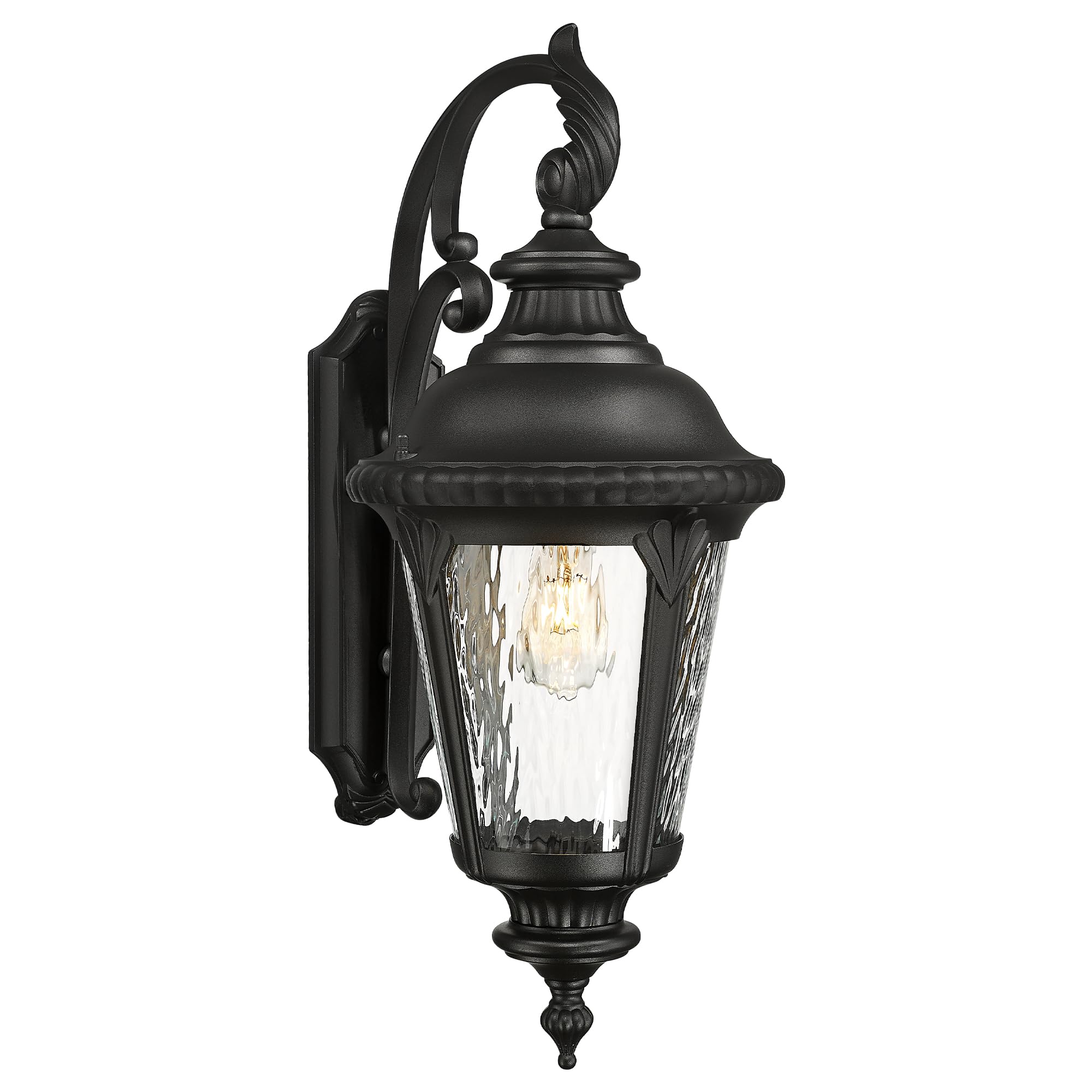 Emliviar 28.4" Large Outdoor Wall Lantern, Farmhouse Exterior Porch Light for House, Black Finish with Water Ripple Glass, XE265B-SW BK