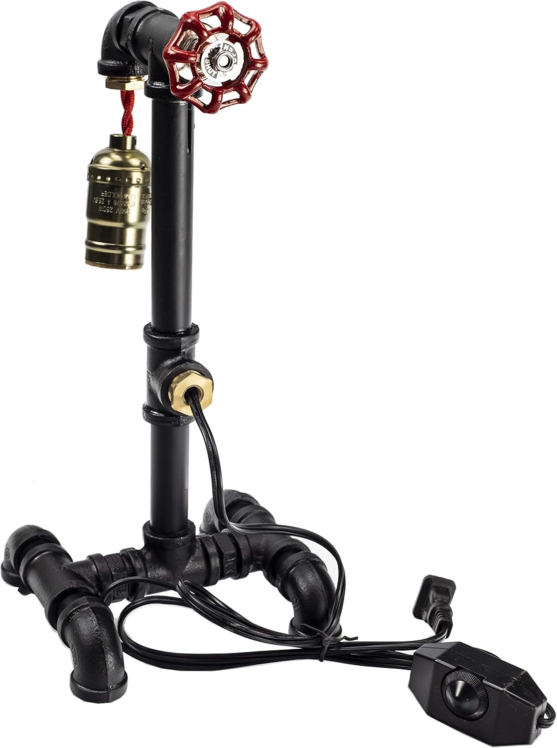 Flаѕh Sаlе Buу 1 gеt 1 Loft Style Lamp with Dimmer, Dimmable Steampunk Industrial Vintage Antique Style Light, Iron Piping Aged Rustic Metal Desk Lamp, Y-NutFisherman (Dark Black) QTF-TB01-BBLK