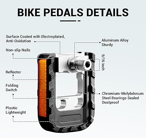 Miniatura 2 de Himiway Pedales de bicicleta plegables con tiras reflectantes, pedales plegables de bicicleta de aleación de aluminio, pedales de ciclismo de