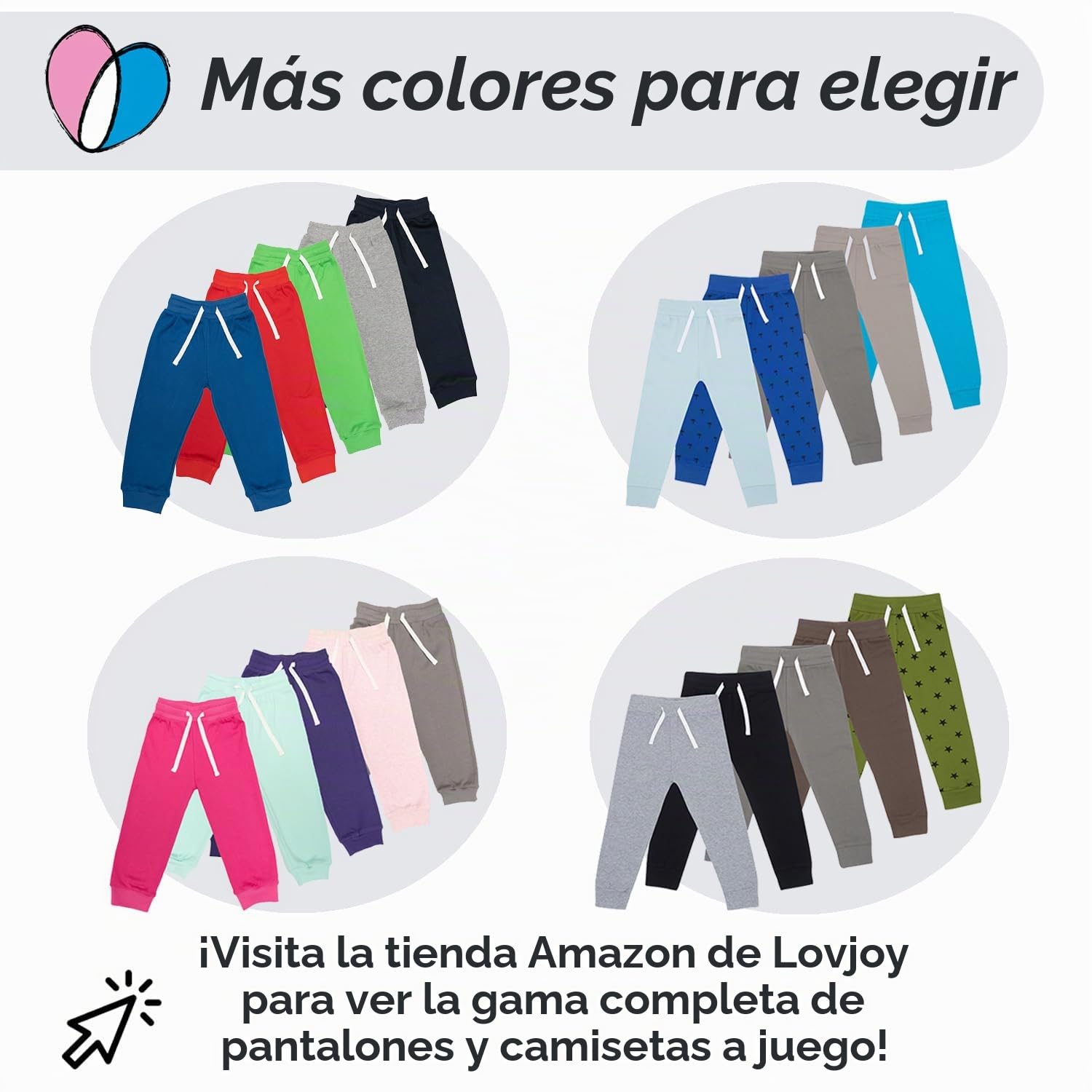 Lovjoy Pantalón Chándal Bebé Niños - Pack 3 o 5 Colores - 1-4 años - Calidad Comodidad - 100% Algodón Suave - Cintura Elástica – Unisex
