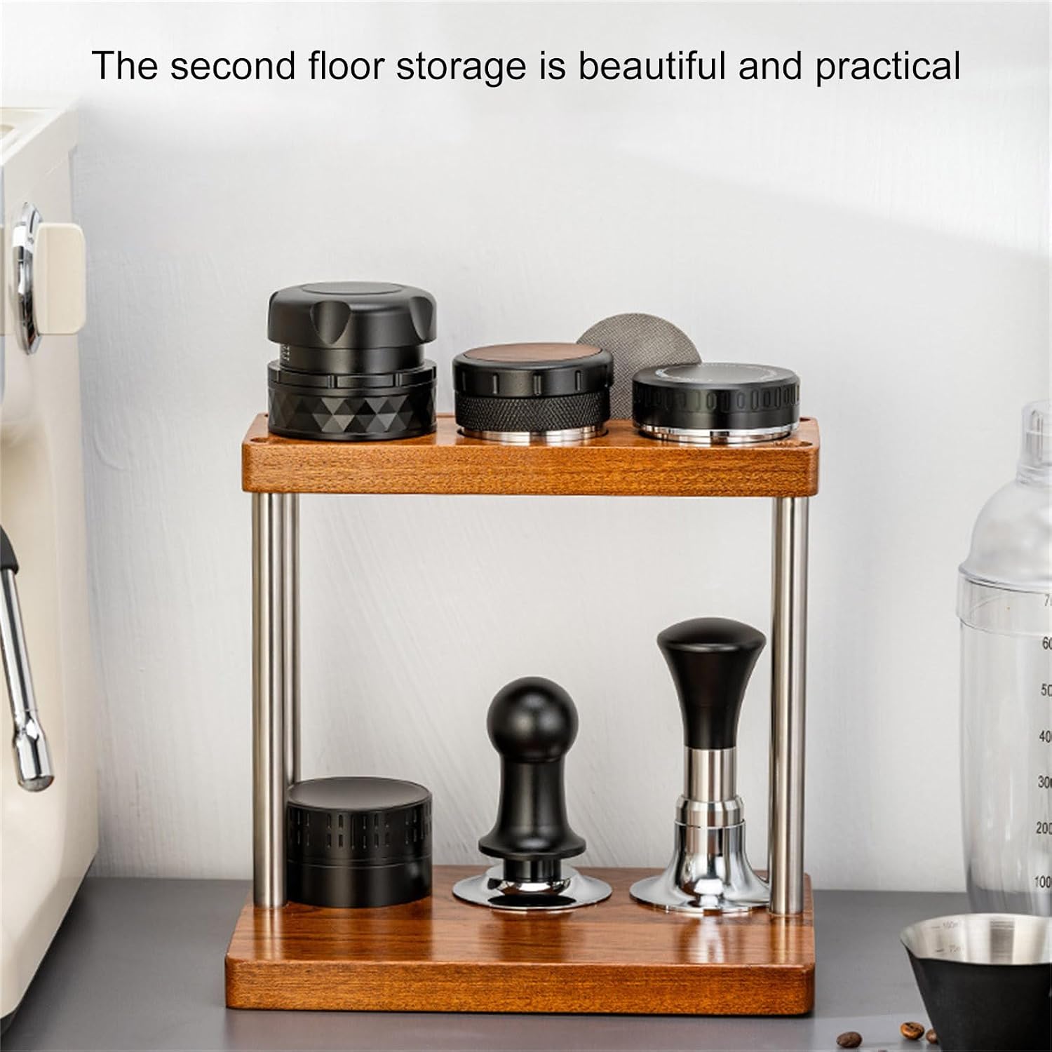 Wood Coffee Organizers Stand Versatile Supplies Stand Holder Double Tiered Rack for Neat Kitchens Organizers