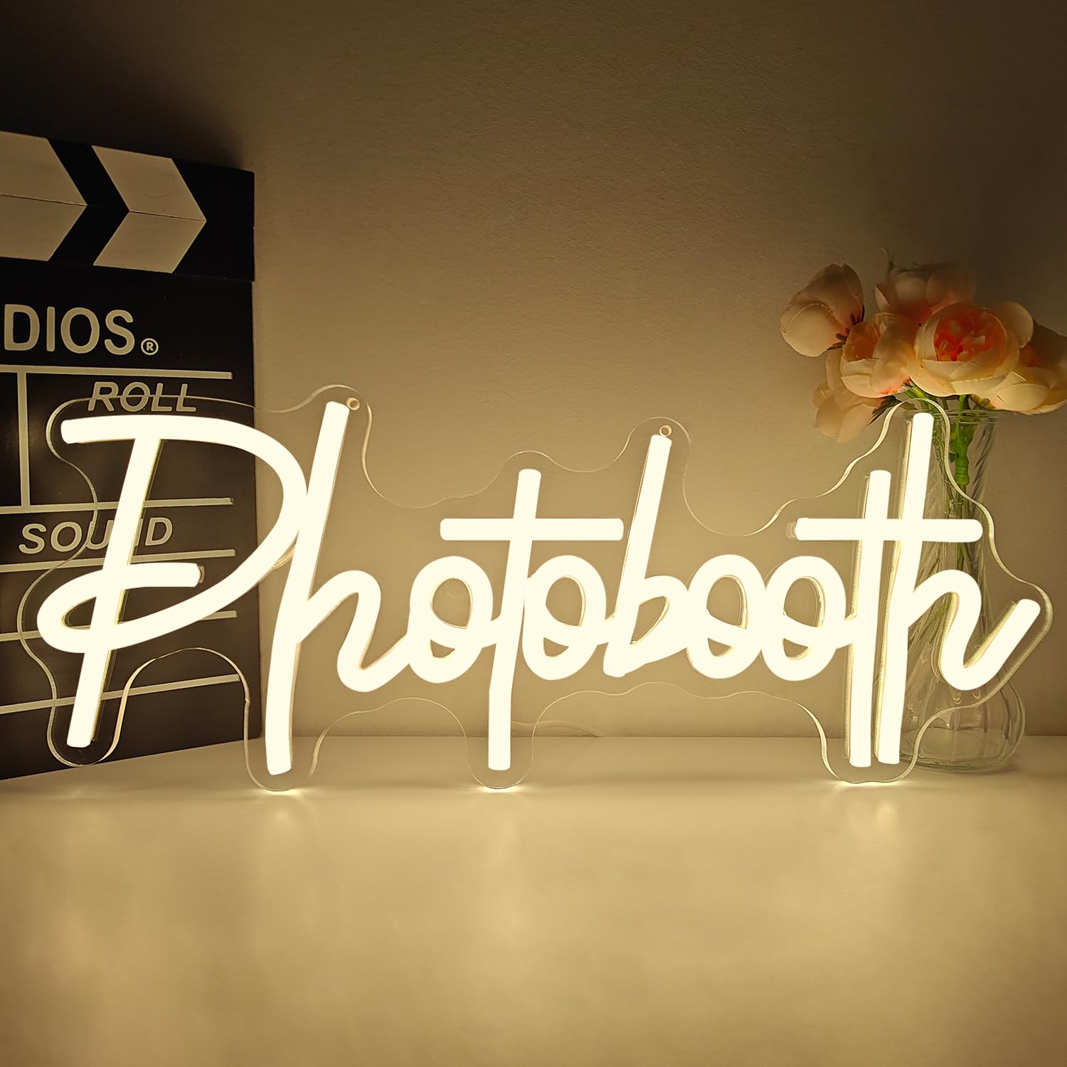 Neonowy znak do budki fotograficznej do dekoracji ścian, fotobudki, neonowe światła do fotobudki, do studia fotograficznego, oświetlenie LED, fotografia, podświetlane znaki na ślub, księgę gości