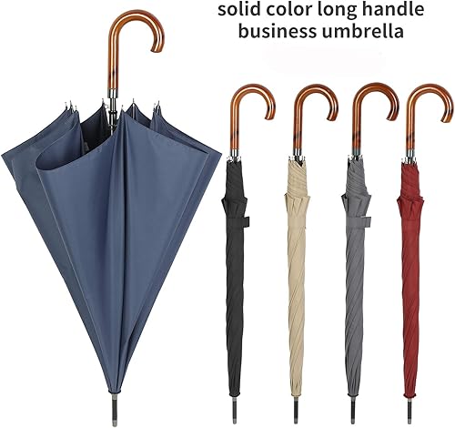 Miniatura 5 de TIME LOVER Paraguas de gran tamaño a prueba de viento, mango de gancho de madera, palo en J, apertura automática, paraguas de secado rápido para
