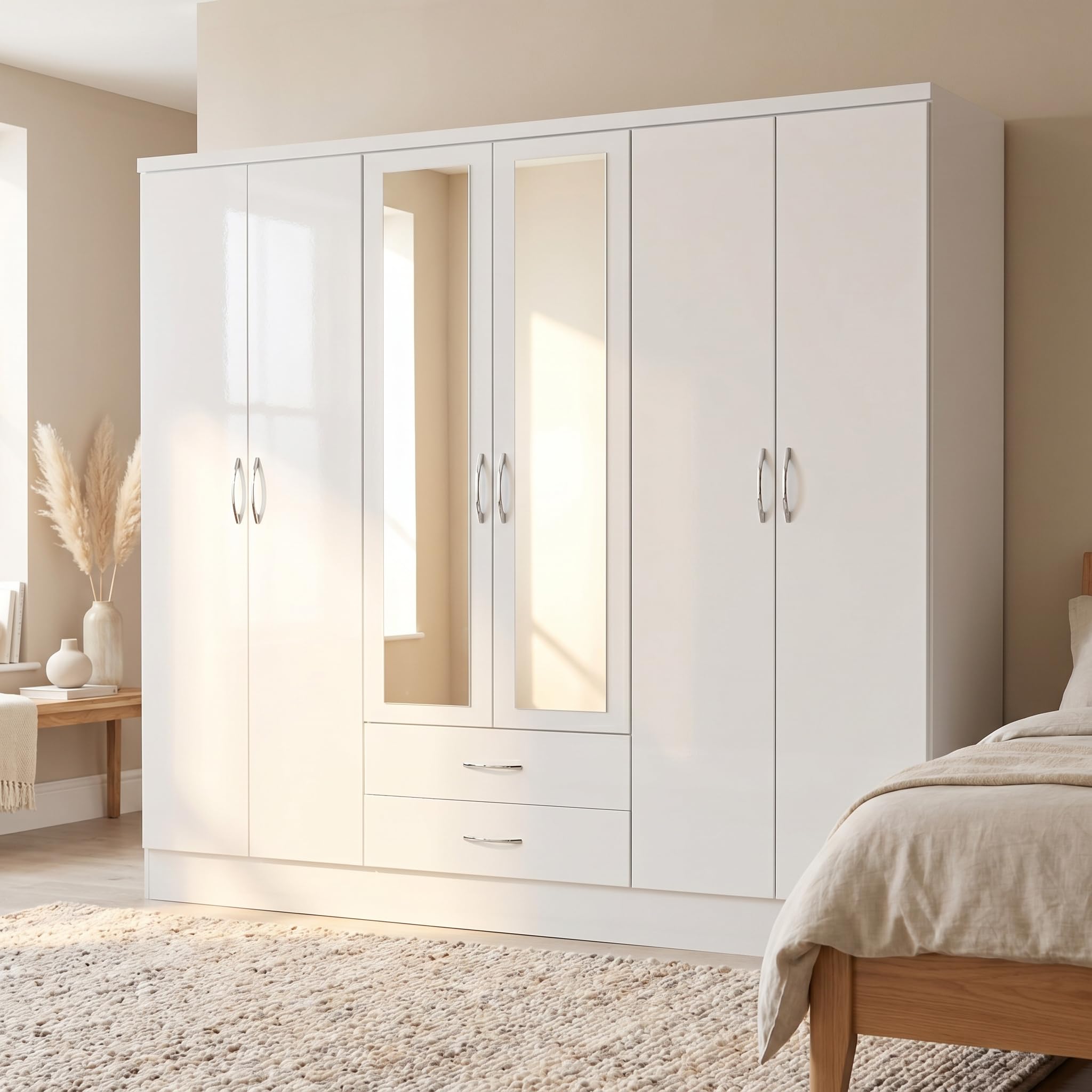 Seconique Nevada 6 Door 2 Drawer Wardrobe in White Gloss