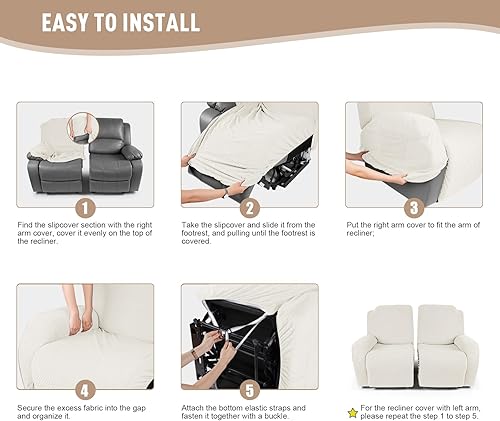 Vista 232 de KinCam Fundas para sillas reclinables, funda elástica y reclinable, fundas para sofá reclinable, fundas de sofá reclinable a rayas, fundas Gris