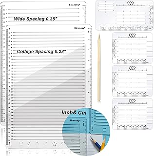 Straight Line Stencil Templates and Envelope Addressing Guide Set of 6, Line Drawing Stencil Lettering Guide, College Ruled 9/32" and 0.35" Spacing (Inch and cm)