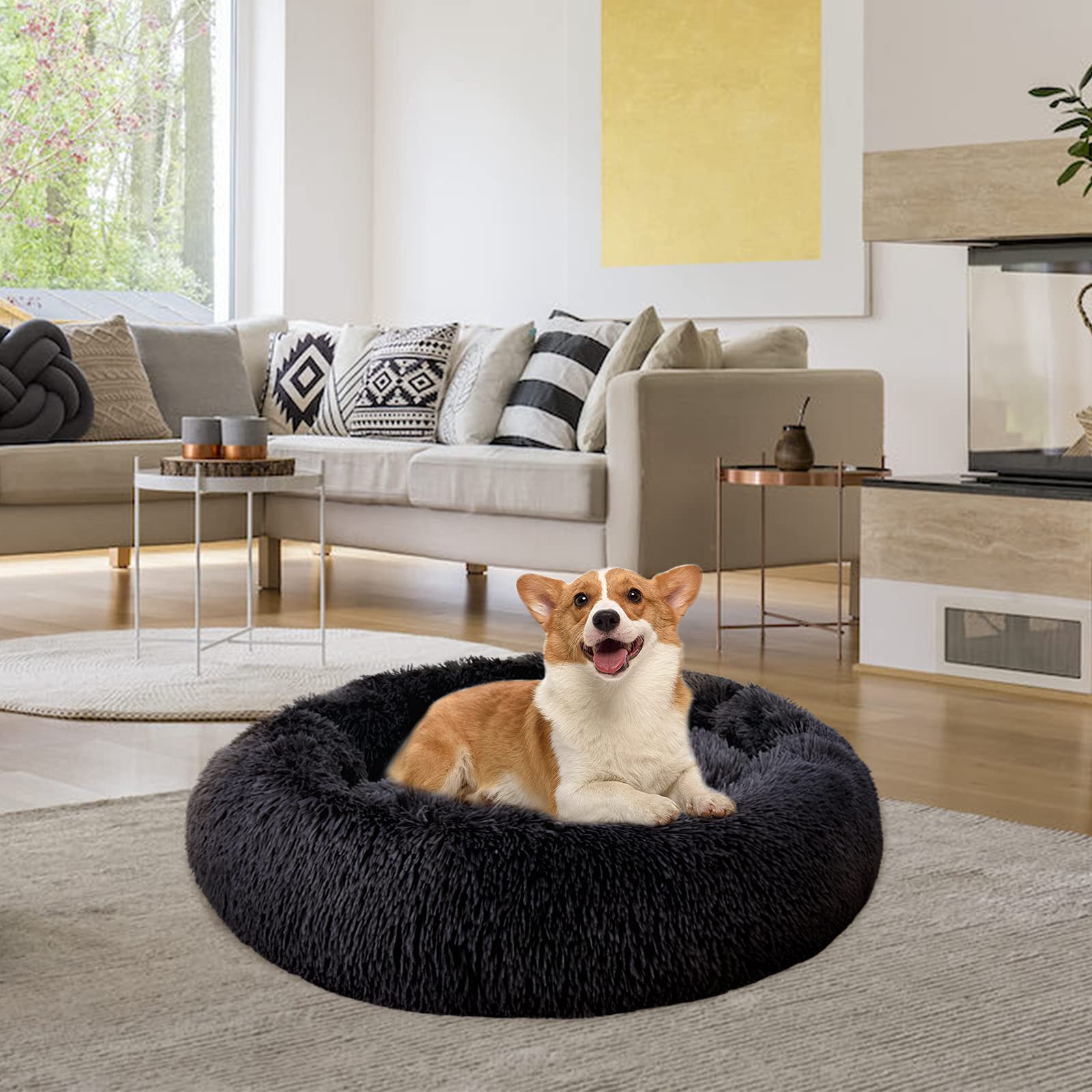 Donut Hundebett Rund, Waschbar – Beruhigend, Orthopädisch, Rutschfeste Unterseite, Größe 80 Cm