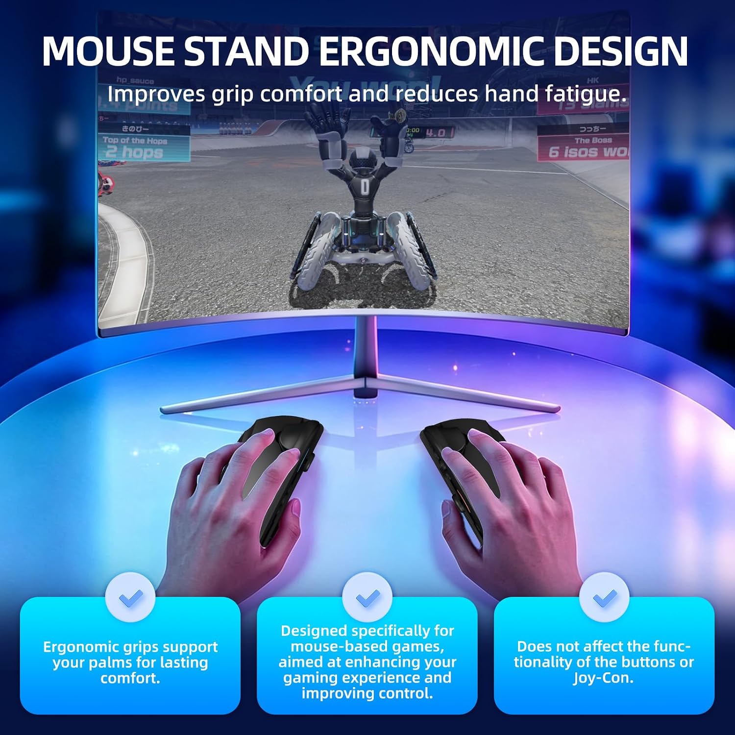 NBCP Mouse Grip for Switch 2 Joy-Con, 2 Pack, Ergonomic Gamer Grip Holder | with Super Smooth PTFE Glide Pads Portable Gaming Controller Stand for Switch 2 Joy Con Accessories (2025)