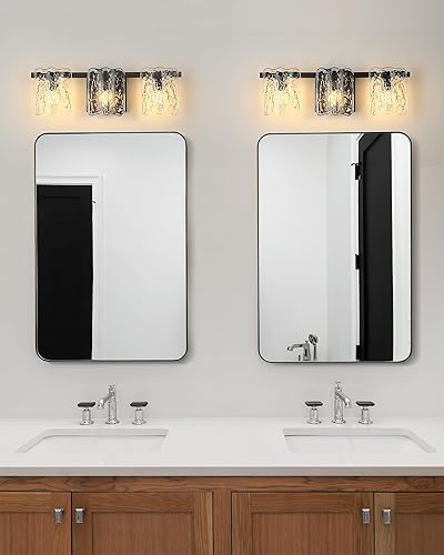 Miniatura 5 de OS-MM5002-3BK - Lámpara de tocador de baño de 3 luces, lámpara de baño negra sobre espejo con vidrio transparente, lámpara moderna de pared de baño
