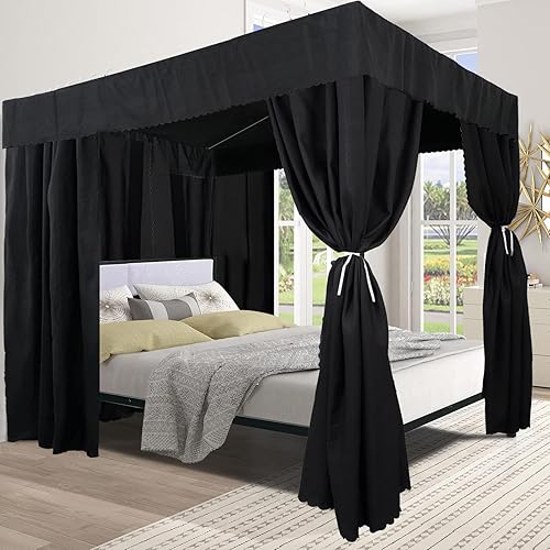 Miniatura 5 de Cortinas negras para cama  4 cortinas de esquina para cama individual, para decoración de dormitorio de adultos y niñas (negro, individual)