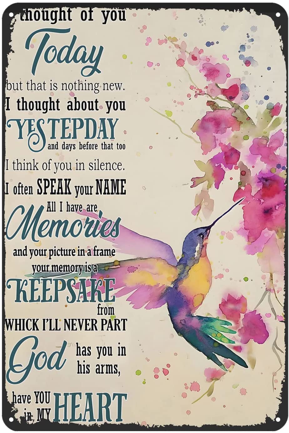 Metal Sign I Thought of You Today and Have You in My Heart Vintage Decor Art Sign Home Kitchen Bar Garden Cafe Club Cave Wall Decor Humming Bird Tin Sign Funny Metal Signs for Outdoors 8x12 inch