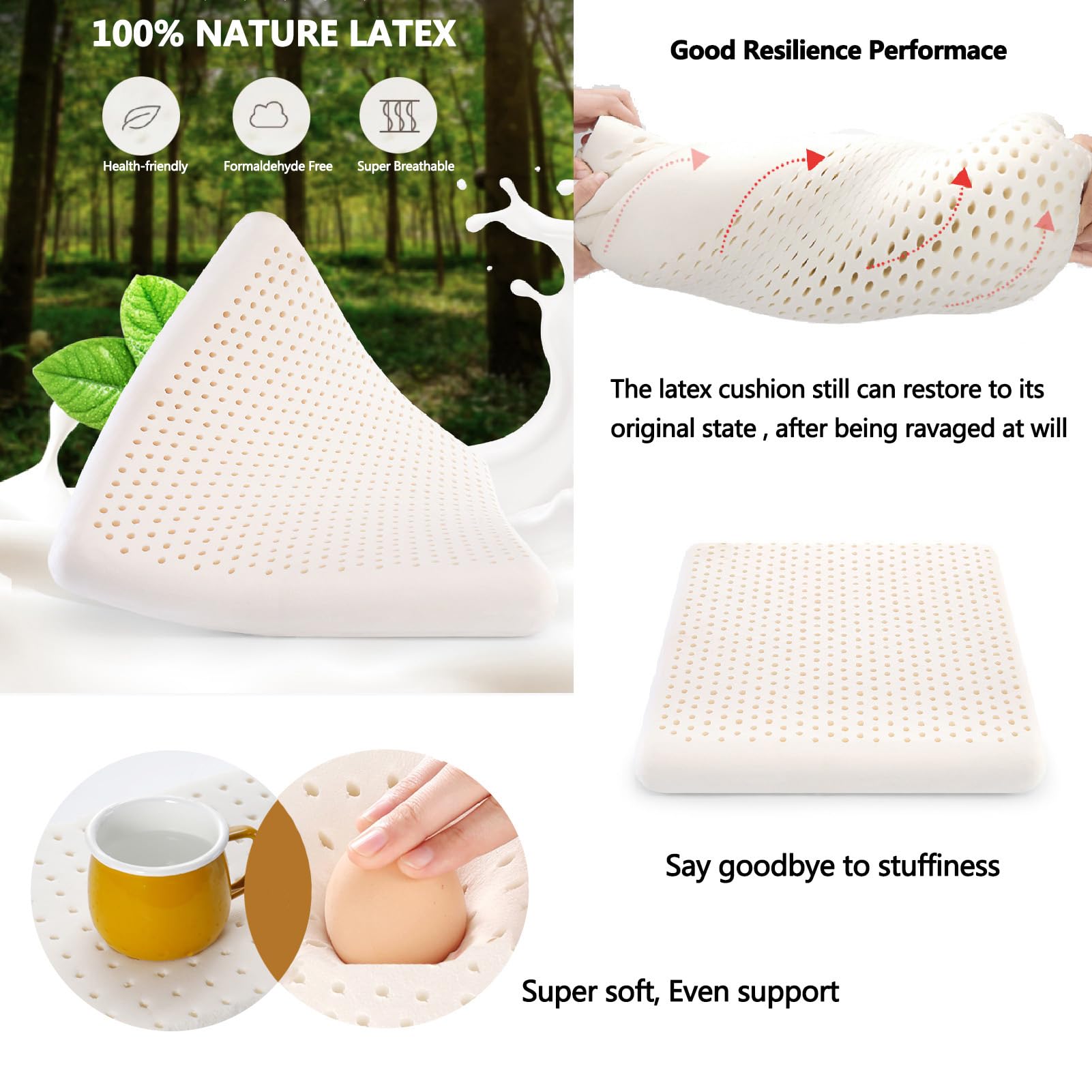 Cojín de gel para el dolor de cadera, antideformación, de látex, acolchado para silla de ordenador, asiento de coche, silla de ruedas, tatami, todas las estaciones, cojín de silla 100% látex