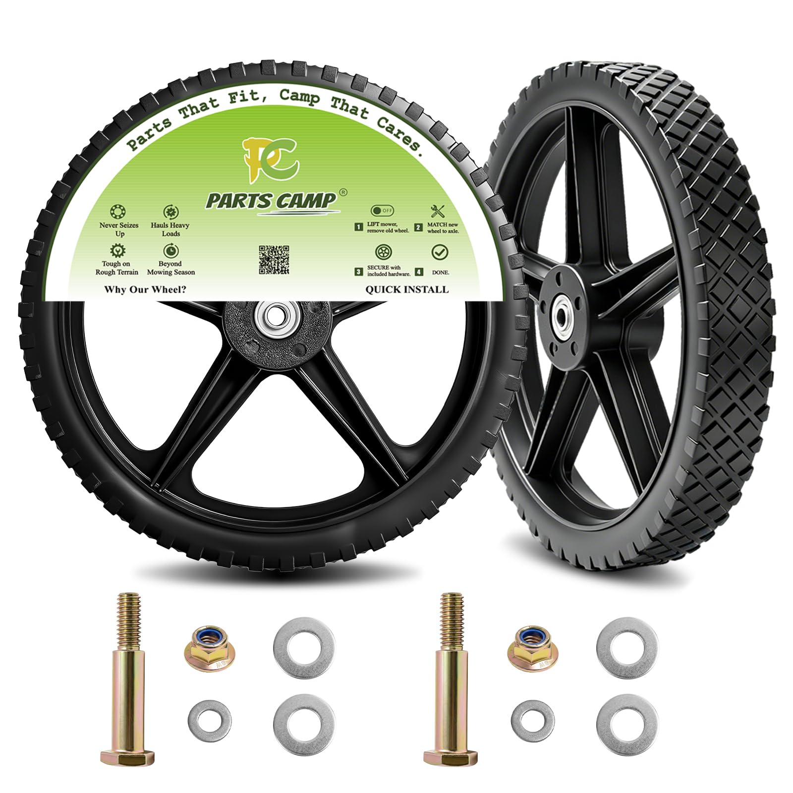 Parts Camp Kits de ruedas para cortacésped de 12 pulgadas, rueda y neumático de plástico con radios de 12 x 1.75 pulgadas para rueda de cortacésped, lavadora a presión, carrito de jardín, compresor de