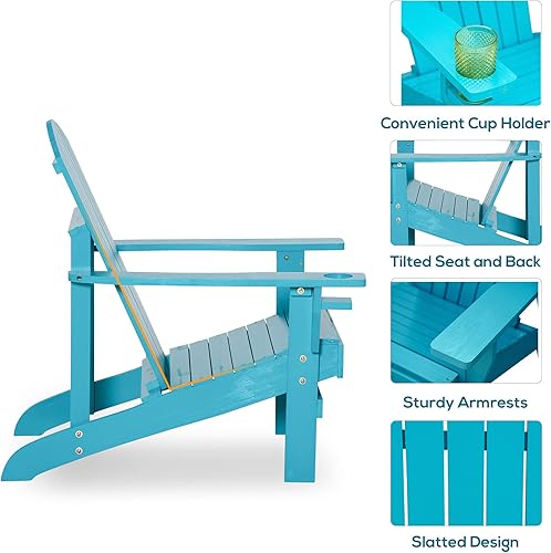 Miniatura 6 de Silla Adirondack de madera, silla de césped para patio al aire libre con soporte para tazas, muebles de césped resistentes a la intemperie, salón