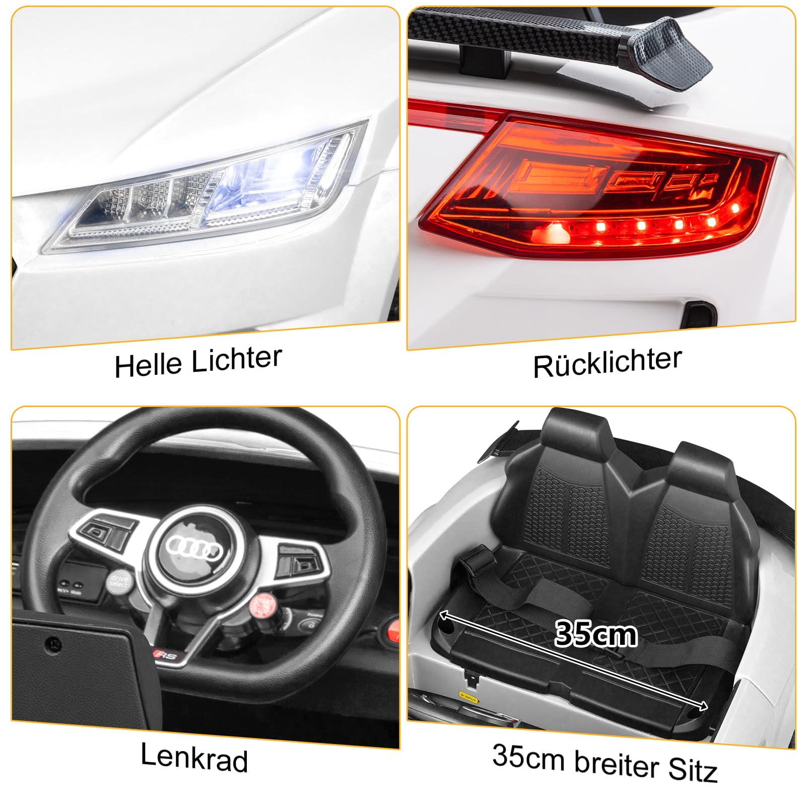 LEADZM Elektro Kinderauto mit Musik & Hupe & Scheinwerfer, 12V Kinder Elektroauto Kinderfahrzeug mit 2,4G Fernbedienung, 3-5km/h für Kinder (TTRS-Weiß)