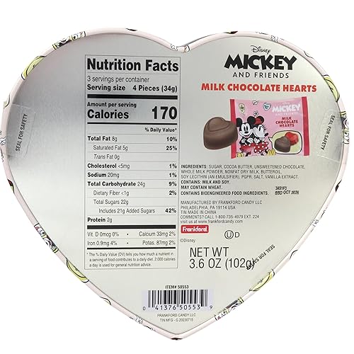 Miniatura 5 de Mickey and Minnie Mouse Día de San Valentín Be Mine Heart Lata con caramelo de chocolate con leche, 3.6 onzas