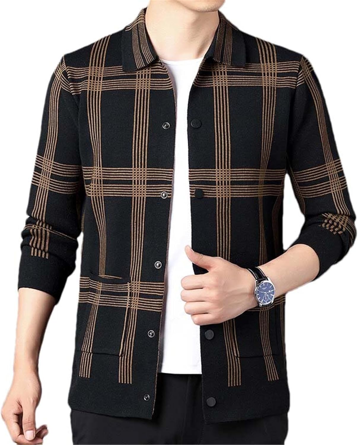Men's Knitted Cardigan Square Stripe Men's Knitted Sweater Casual Versatile Winter Sweaters