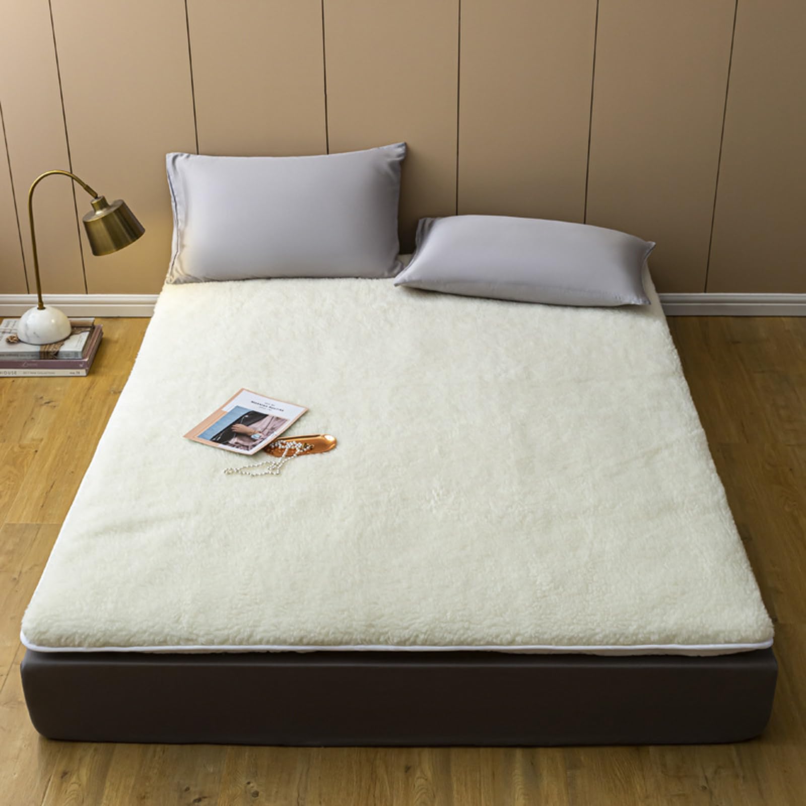 Dxcaicc Pure Wool Mattress, Keep Warm Folding Wool Mattress, Breathable Comfort Mattress for Beds, Tatami, Floors, Thickness 2Cm,White(Short Plush),90x200cm