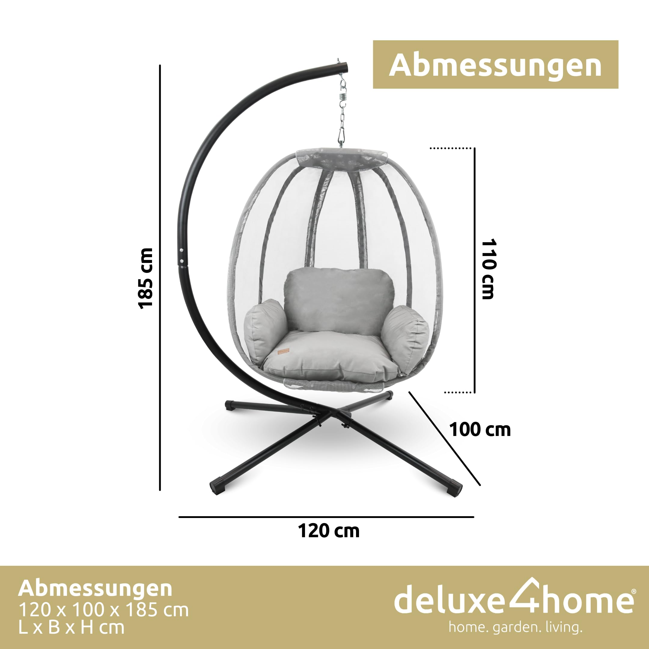 Hängesessel mit Gestell Hellgrau I Hängekorb mit Kissen & Kuscheldecke I Hängeschaukel Sessel Indoor & Outdoor I Terrassenschaukel