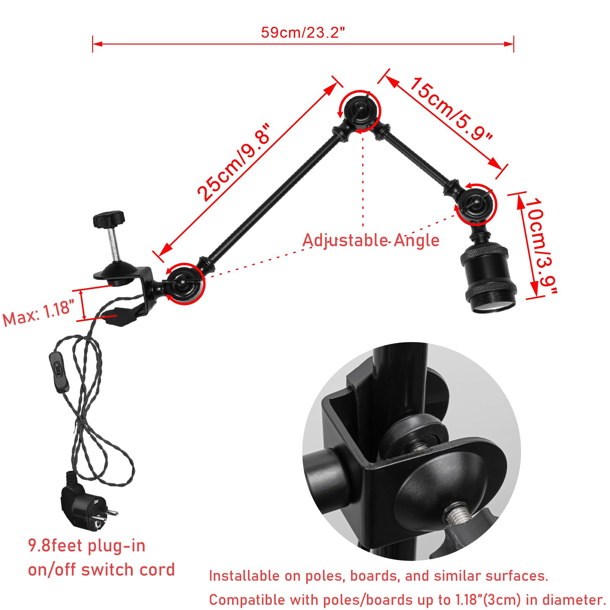 Industrial Klemmleuchte mit 2,5 Schalterkabel,Einstellbar Clip auf Schreibtisch Leselampe,Dimmbar Clamp Nachttischlampe mit Flexarm für Schreibtisch Nachttisch Regal-braun BD3086-DZ497