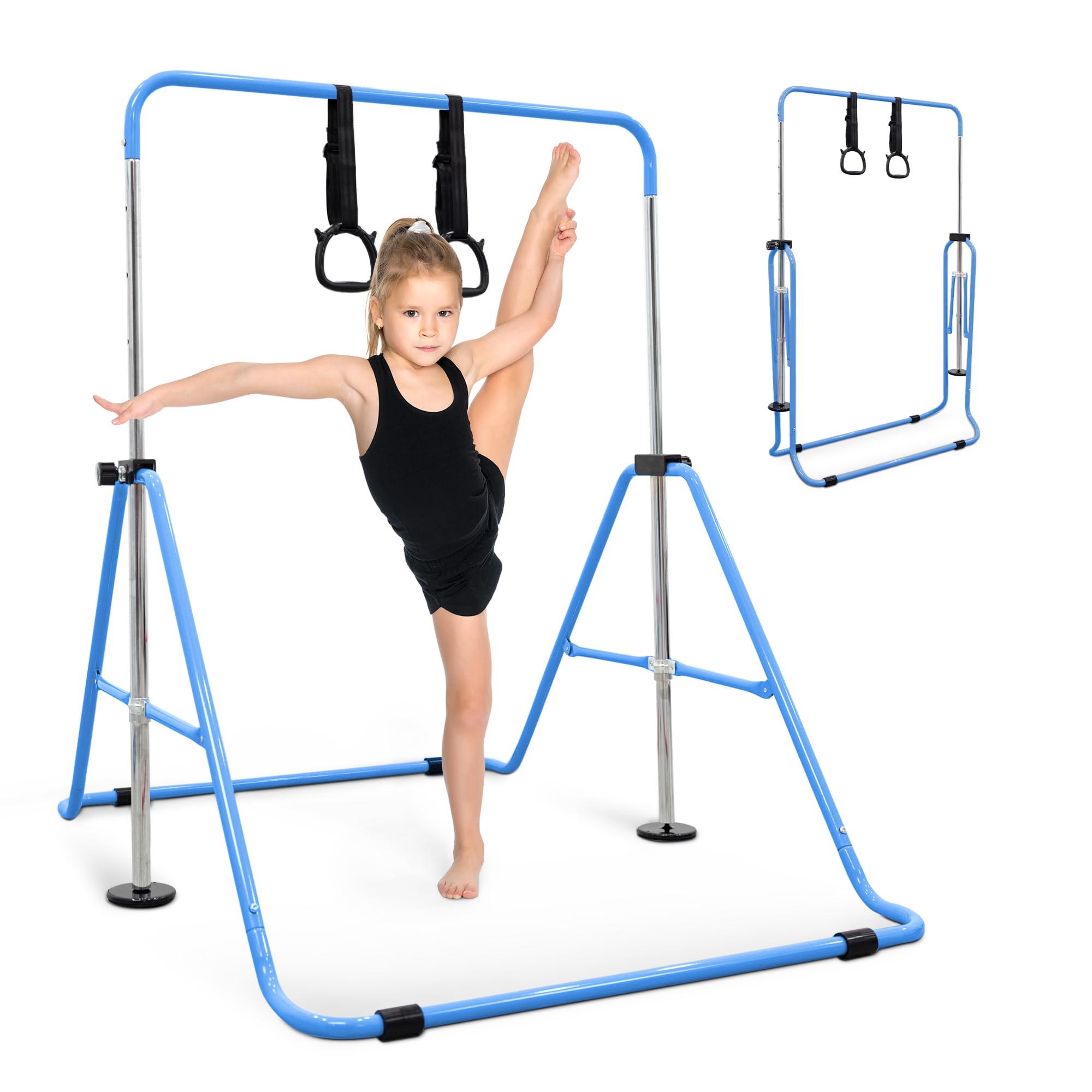 KAYMAN Foldable Gymnastics Horizontal Bar with Hand Protection Wrap, Adjustable Height & Feet - Durable Iron Equipment for Flexibility Training, Compact & Stylish