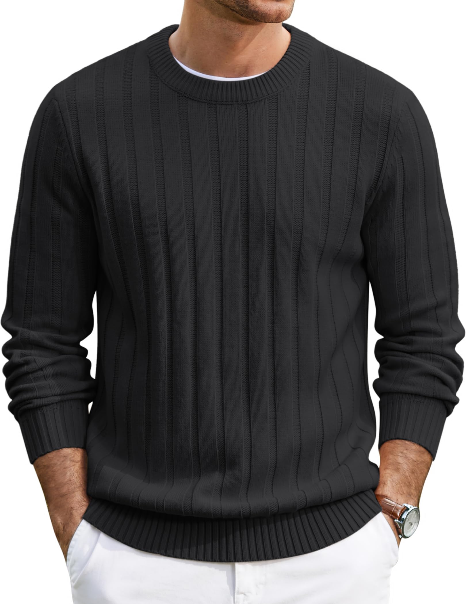 COOFANDY Men's Sweater Crewneck Ribbed Knit Soft Warm Pullover Sweater | Soft Knit Fabric,Ribbed Texture,Crew Neck Design,sofe and Warm,Casual Sweater for Fall Winter