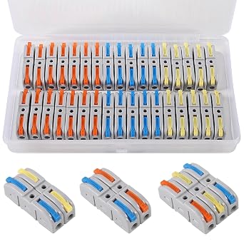 34pcs Quick Connect Electrical Splicing Wire Connectors Kit Lever Wire Connectors Compact Butt Splice Inline Terminals AWG 28-12 1 in 1 Out Insulated Terminal for Home Terminal Block Connector