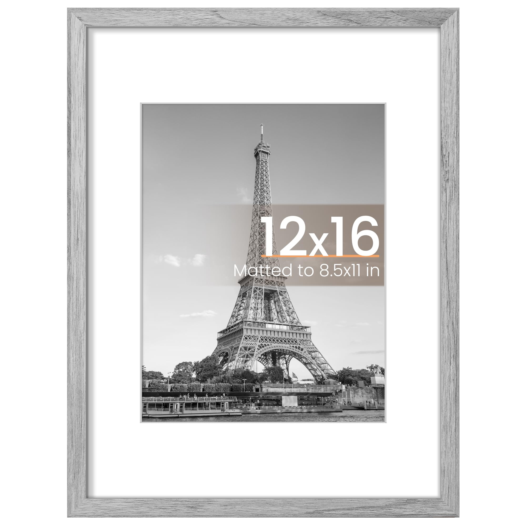 upsimples 12x16 Picture Frame, Wall Decor Poster Frames, Gray 1 Pack | 12 x 16 Frame, 8.5x11 Frame with Mat for Gallery Wall, Family, Baby, Dog, Dorm, Christmas