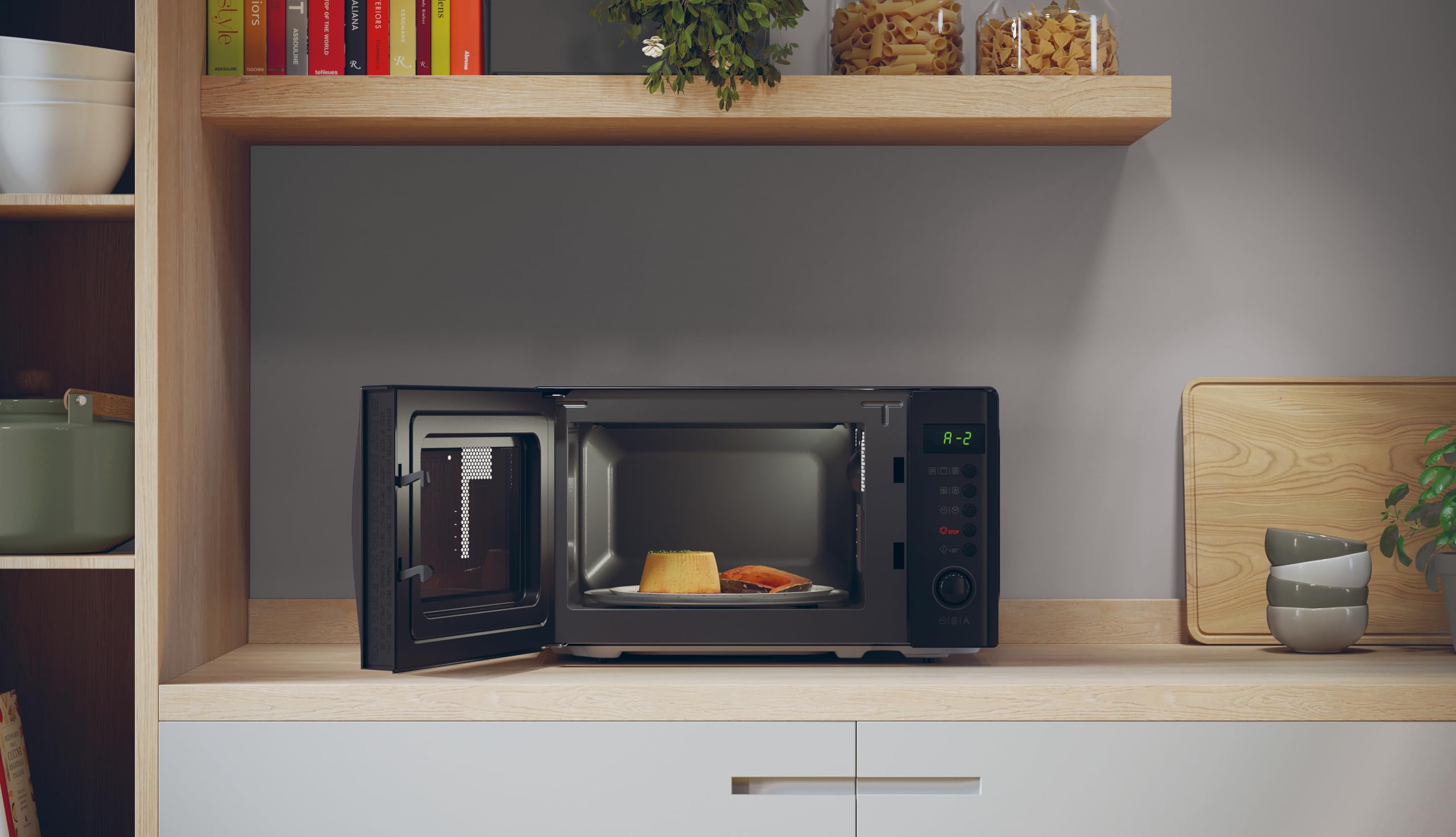 Candy Idea CMGA20SDLB Mikrofalówka Grill,20L, 700W-1050W,5 Poziomy mocy,8 Programy, Akustyczny Alert Zakończenie, Talerz 25,5CM, Grill Rack, Odszranianie, Otwarcie Lewy,Czarny