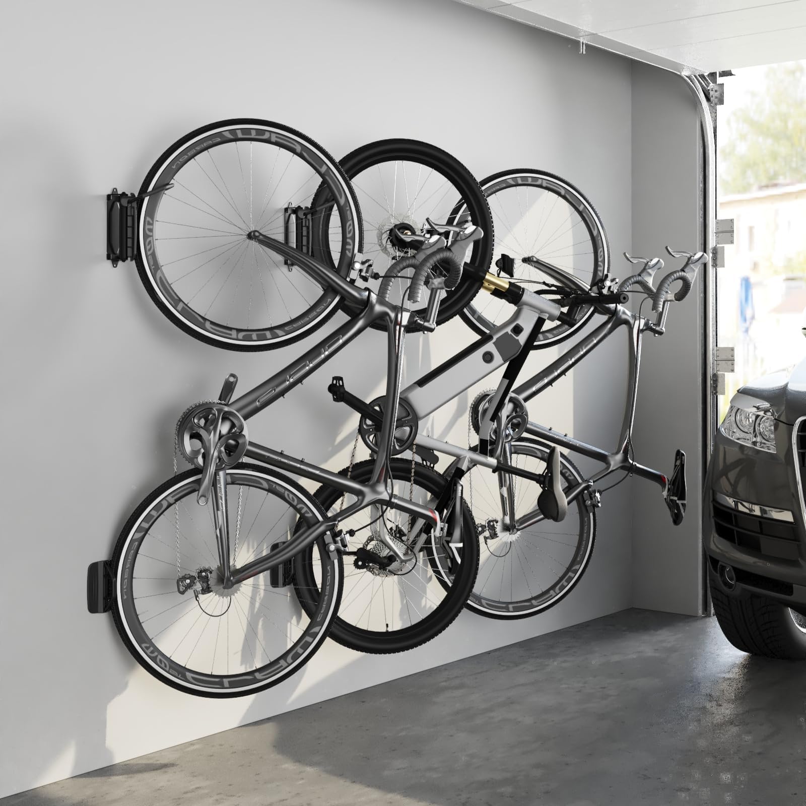 monTEK Soporte Bicicleta Pared Giratorio, Colgador Bicicleta para Garaje, Soporte Vertical para Bicicletas MTB y Carretera, Ahorra Espacio