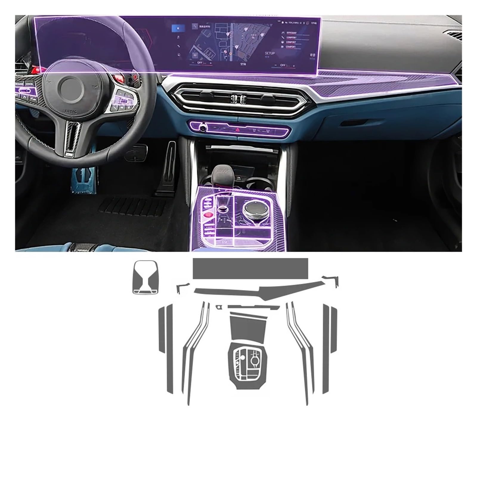 Navigation Schutzfolie Für M2 Für M3 G87 G80 2023 Auto Innen Getriebe Center Konsole Transparente TPU Farbe Schutz Film Aufkleber(For G*80 2023,Right steering wheel)