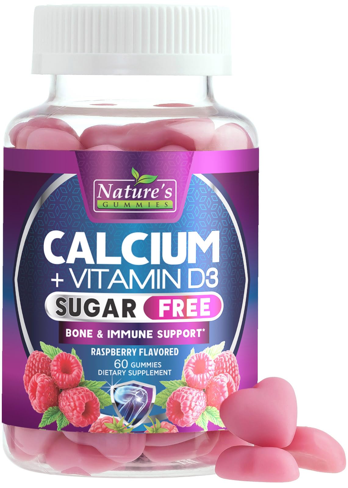 Calcium Supplement Gummies - Sugar Free Calcium Gummy with 400 IU Vitamin D3 for Best Absorption - Supports Immune Health, Bones & Teeth - Nature's Calcium Chews for Women & Men - 120 Gummies