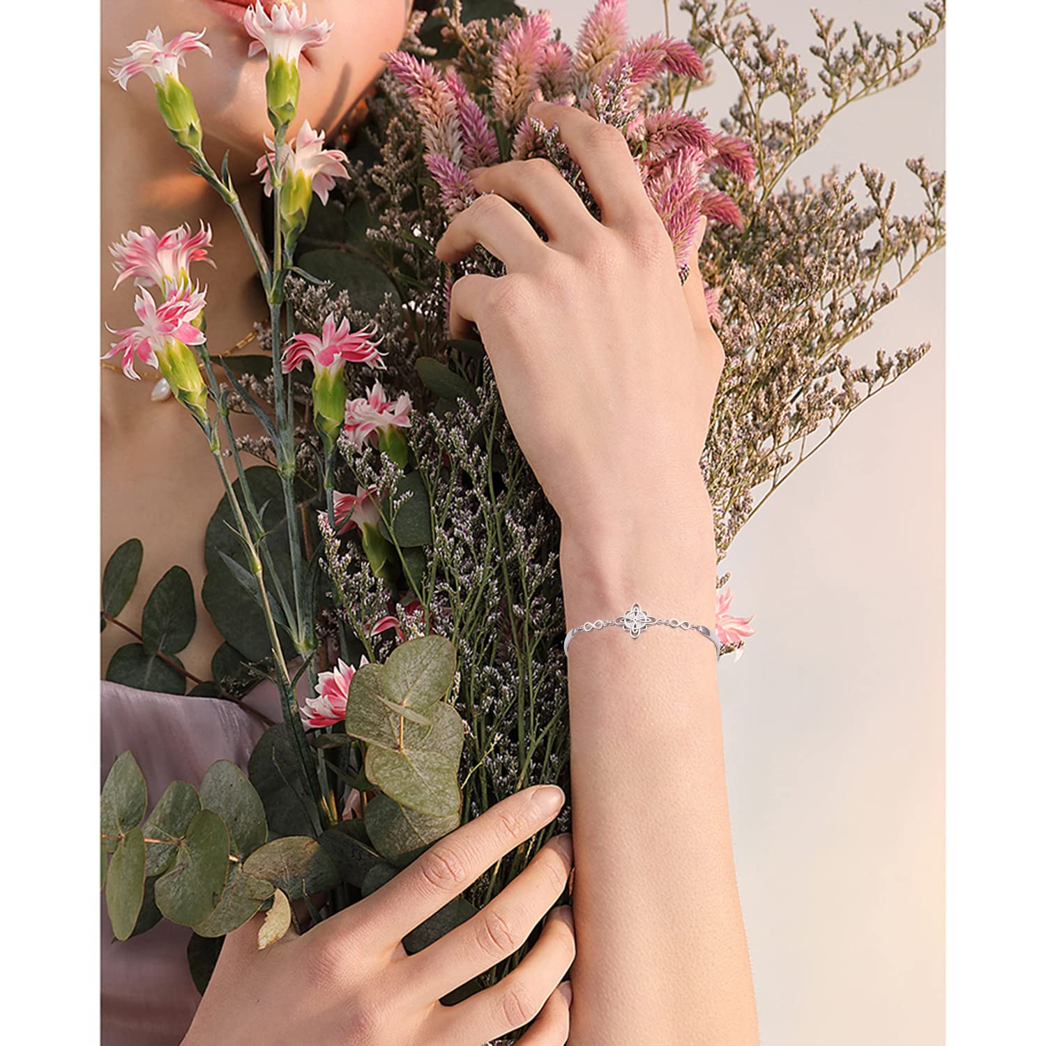 DAOCHONG 925 Sterling Silber Viel Glück Irischer Schmuck Keltischer Knoten Armband für Damen