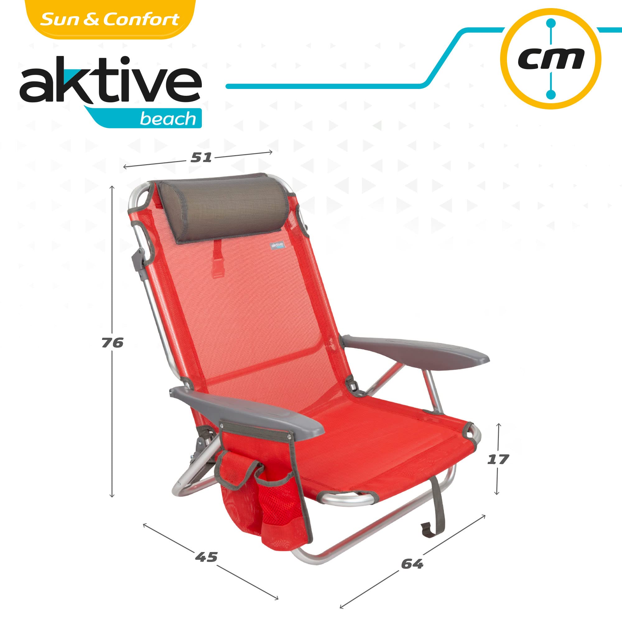 AKTIVE Set van 2 klapstoelen met meerdere posities voor strand, tuin