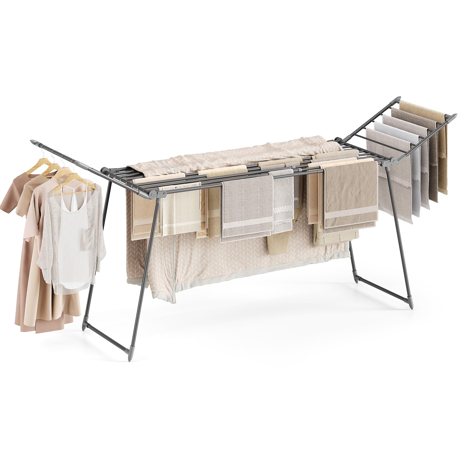 APEXCHASER Clothes Drying Rack Foldable Large Drying Rack for Clothing Retractable Winged Laundry Rack Folding Indoor Outdoor Metal