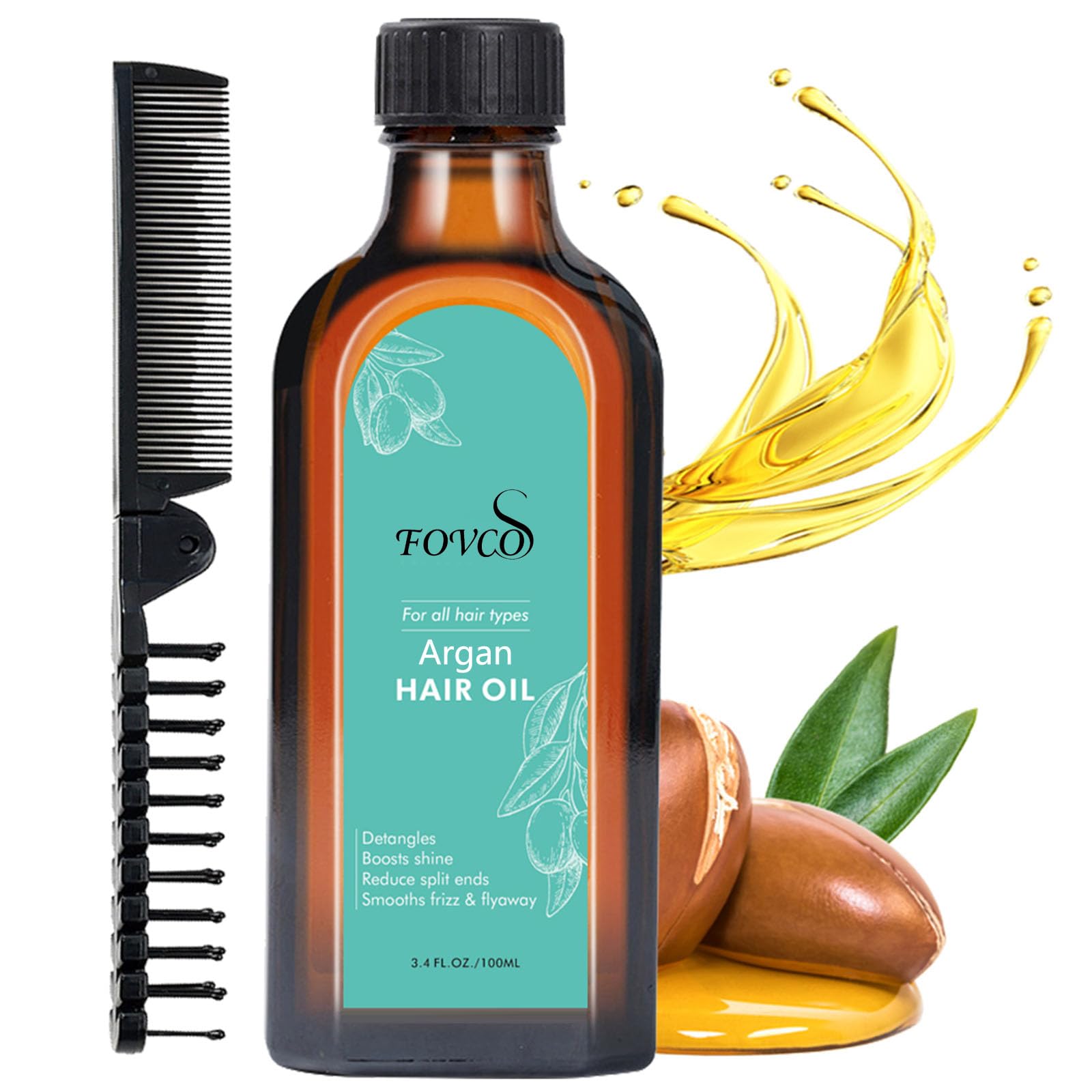 Fovcos Moroccan Argan Treatment Hair Oil for Luxurious Hair Care and Repair, Extra Strength Argan Treatment Hair Oil Treatment for Split Ends, Frizzy Hair and Flyaways