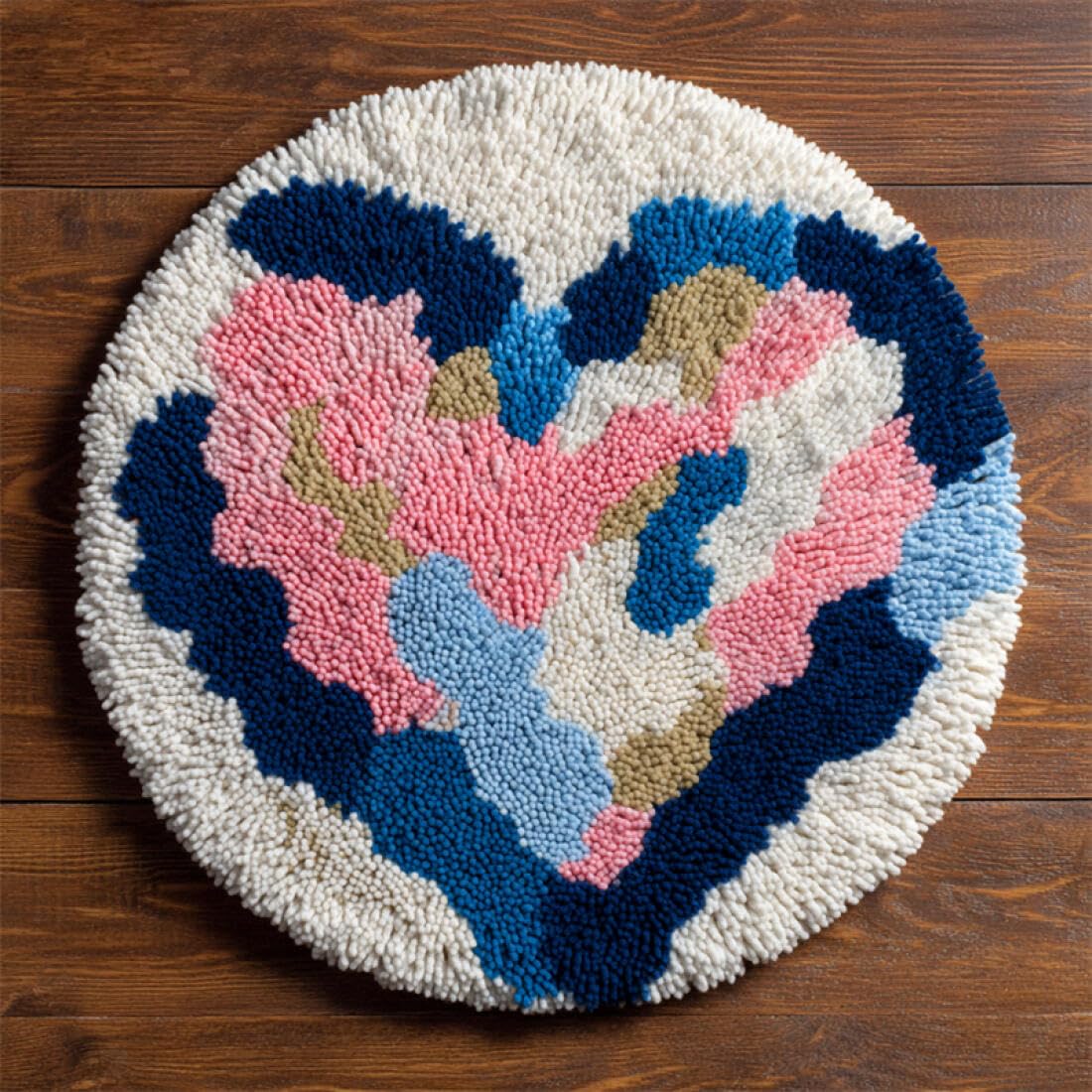 Rqwybcaxn DIY Rug Latch Hook Kits for Adults Needlework Kit Colorful Hearts 50x50cm Round Tapestry with Crochet Hook Living Room Craft Gift