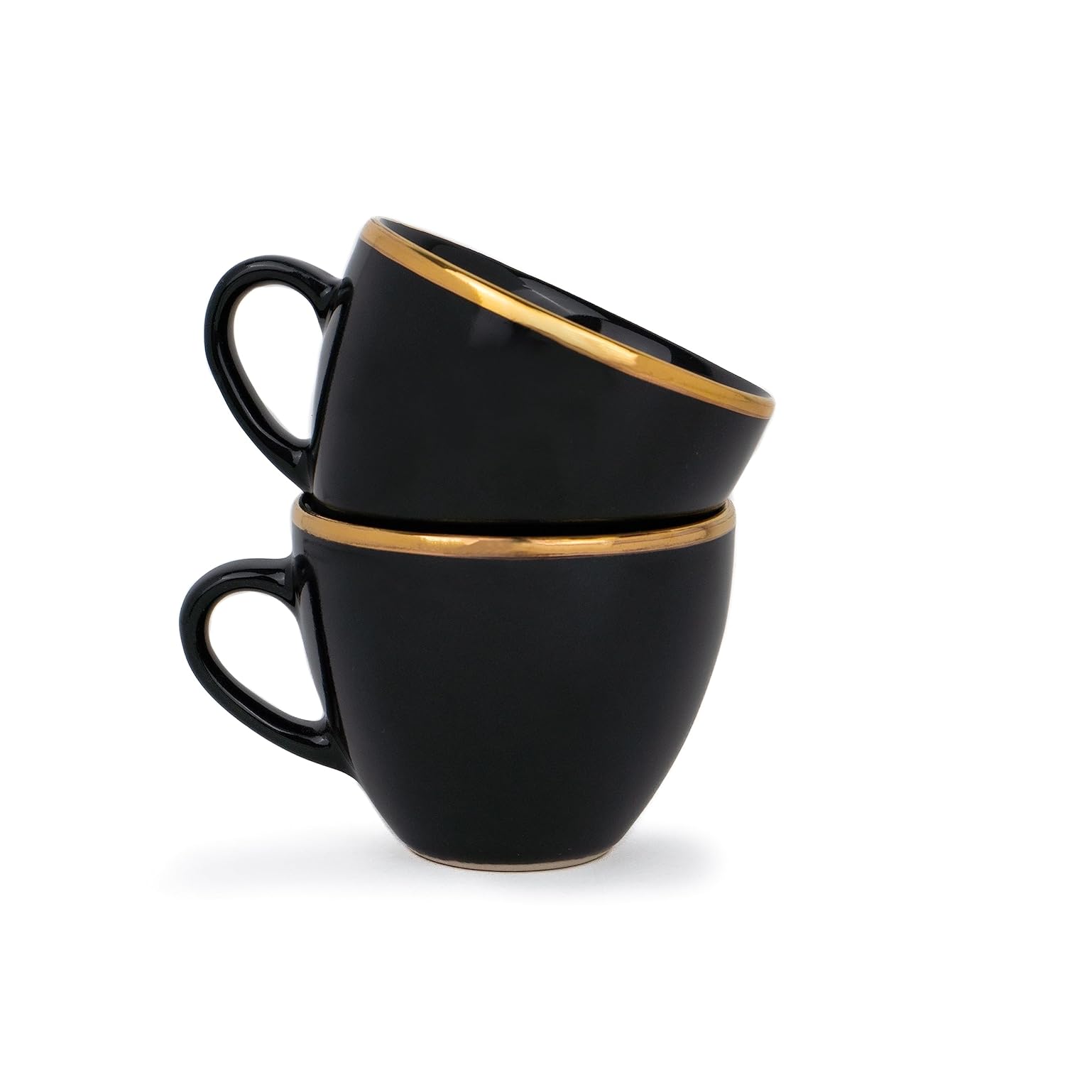 Buy Shay Ceramic Tea Cup Set, Set of 6, Black with Real Gold Line