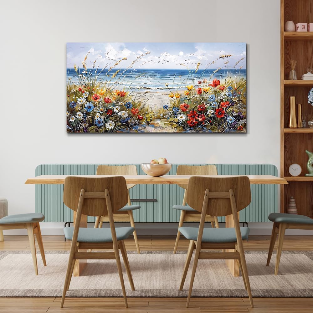 MHARTK66 Canvas Wall Art For Living Room Farmhouse Bedroom Wall Painting Blue Beach Ocean Pictures Office Photos Watercolor Wall Decor Flowers Nature Artwork For Walls Modern Home Decorations - Image 5