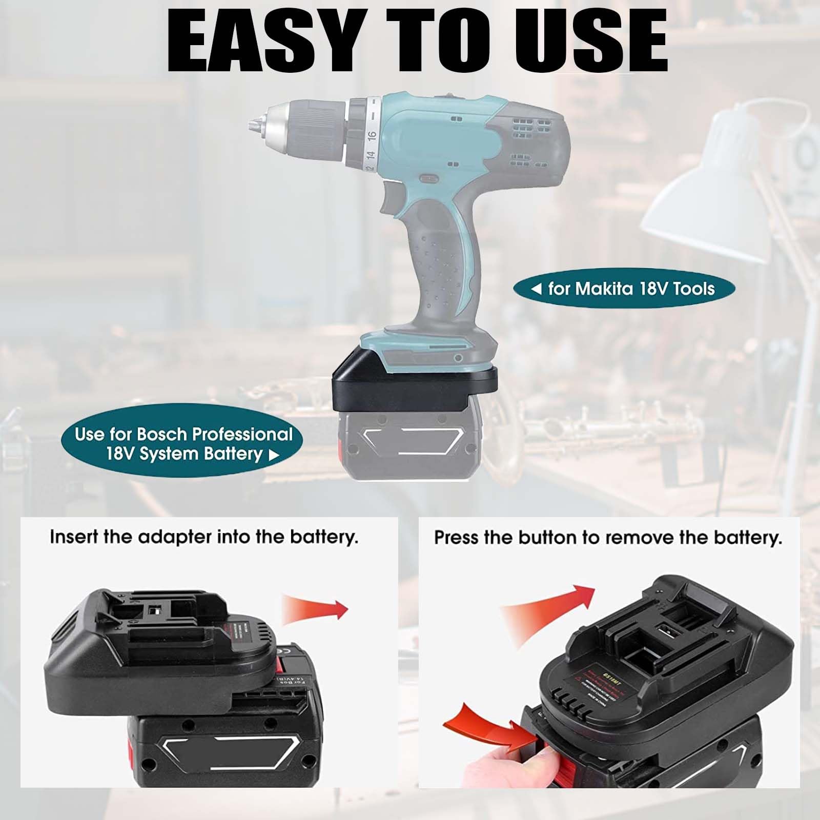 Adaptador de batería Bosch a makita, para convertidor BS18MT de 18 V, uso con herramientas eléctricas Makita