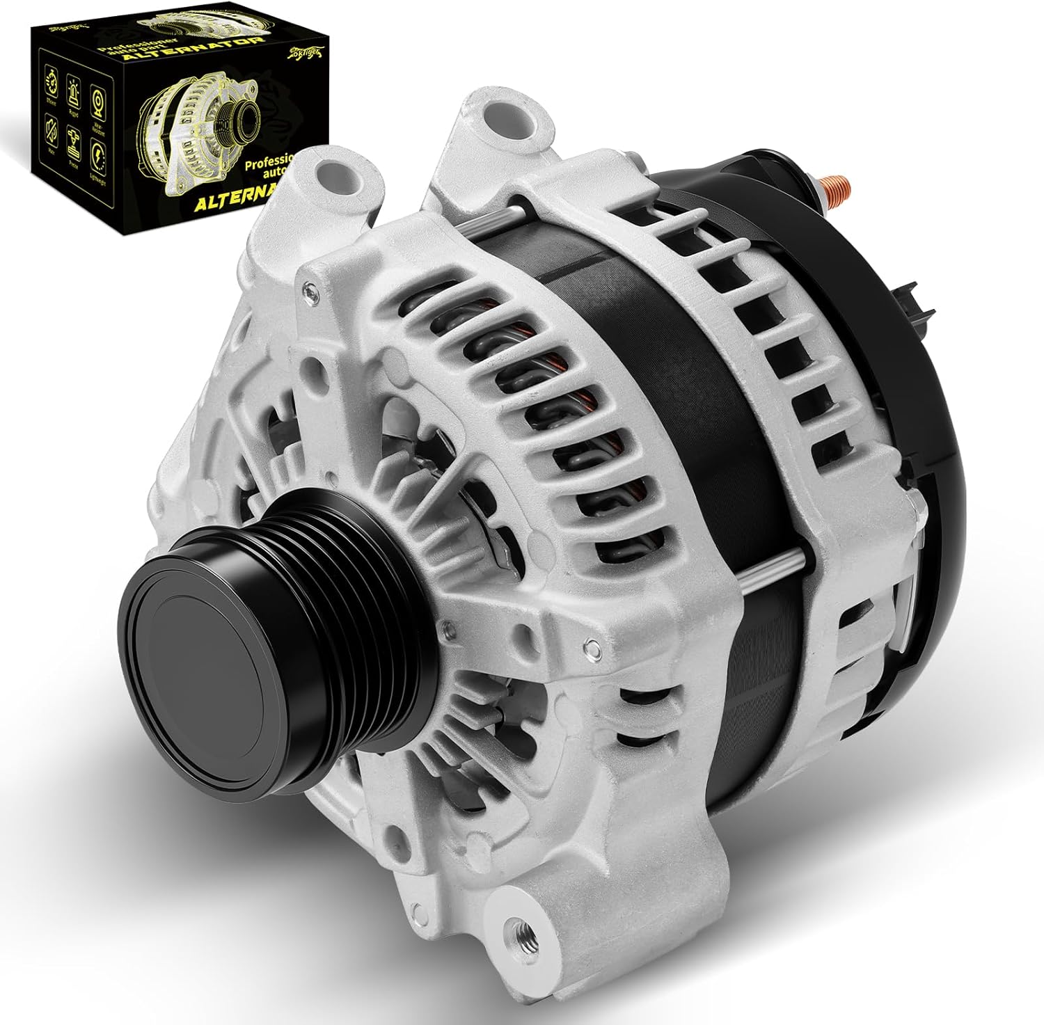 Oktiger Upgraded Alternator for Ram Promaster 1500 Promaster 2500 Promaster 3500 2014-2021 3.6L V6 Flex, V6 12V 220Amp Clockwise 6-Groove Decoupler Pulley, Replacement Alternators, OE 4727756AA 11793N