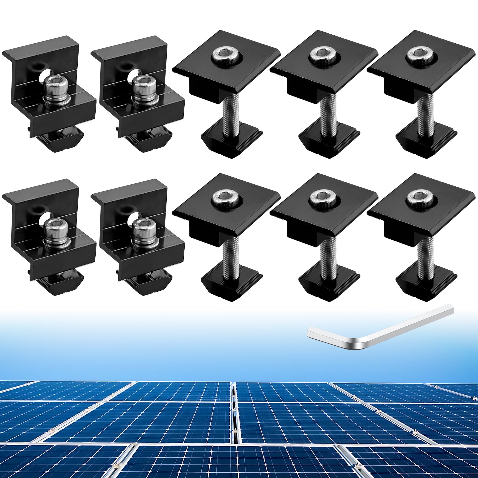 Anbte 10 PCS Solar Panels Brackets 30mm/35mm, Aluminium 6 x T-Shaped Mid Clamps + 4 x End Clamps, Solar Panel Mounting Brackets for Metal, Tin, Flat, Sheet Roofs, RV, Black