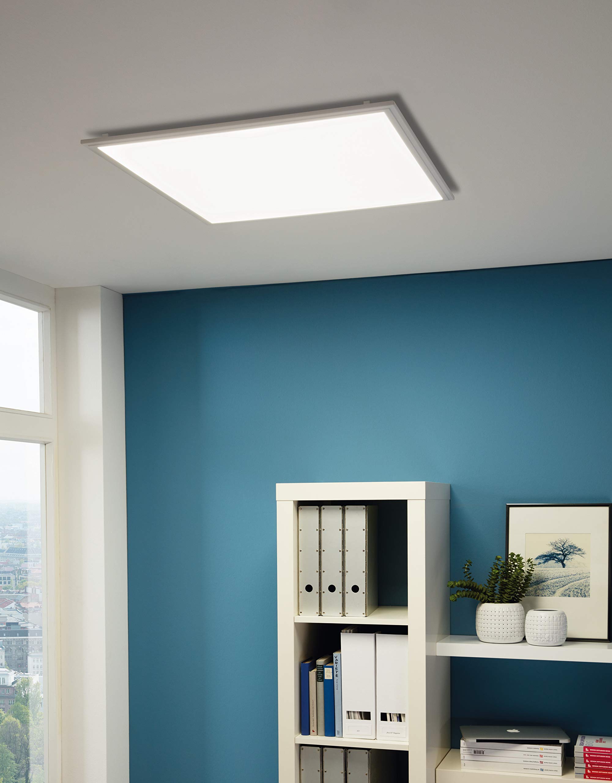 Eglo Salobena 1 - Telaio per luci a griglia e pannello LED, 627 x 628 x 5 cm, in acciaio bianco