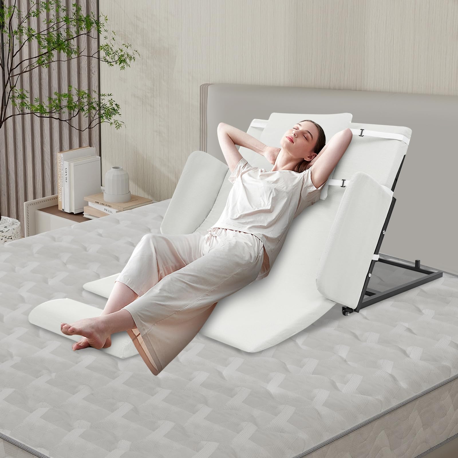 Dossier électrique réglable pour lit, dossier de lit 10 à 80 °, aide au siège, avec télécommande, 120 x 97 x 73 cm, dossier électrique supplémentaire jusqu'à 100 kg (blanc)