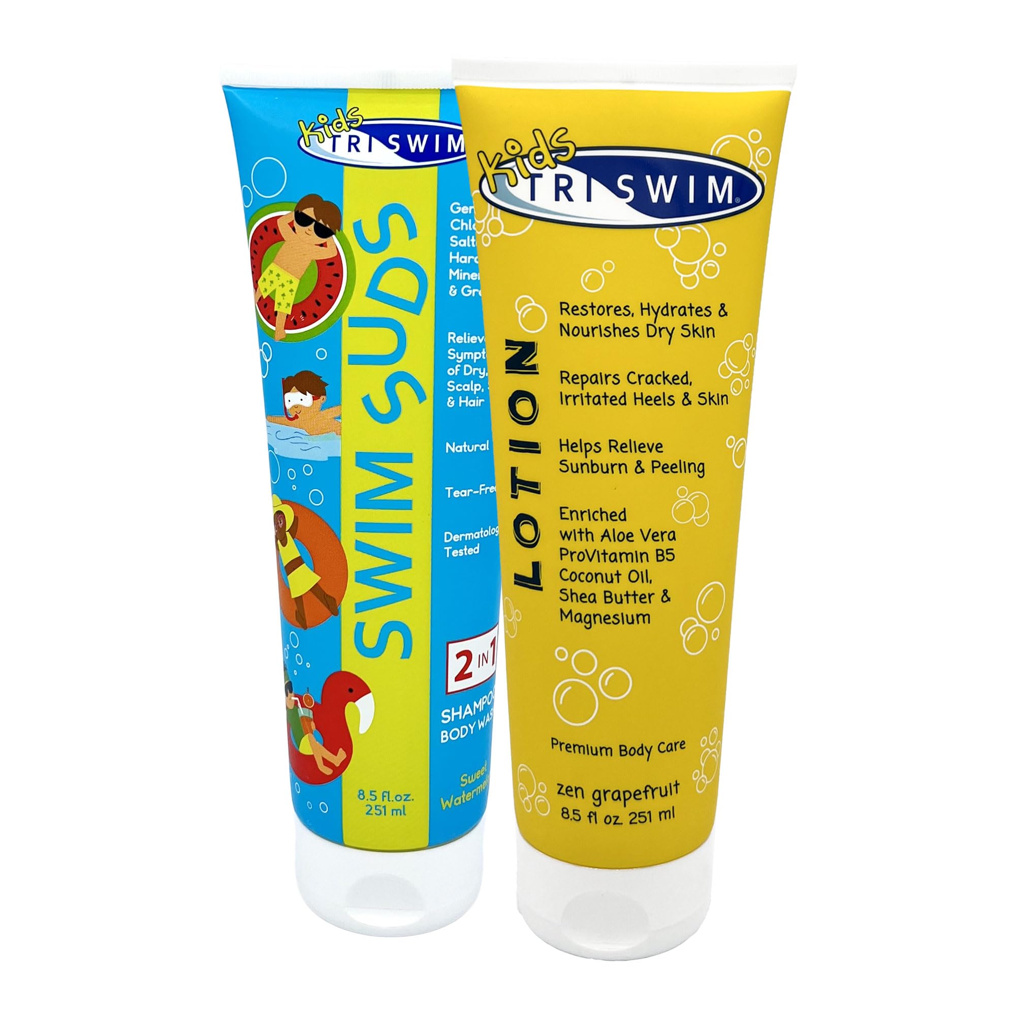 TRISWIM Kids Swim Suds & Lotion Set 8.5 fl oz each | Natural Tear-Free 2-in-1 Kids Swim Shampoo