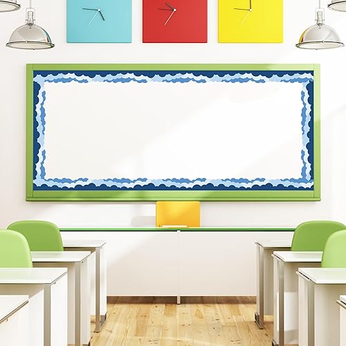 Miniatura 4 de JarThenaAMCS Tablero de anuncios de nubes de cielo azul de 32.8 pies, borde con forma de nubes, rollo troquelado para escuela, aula, pizarra,