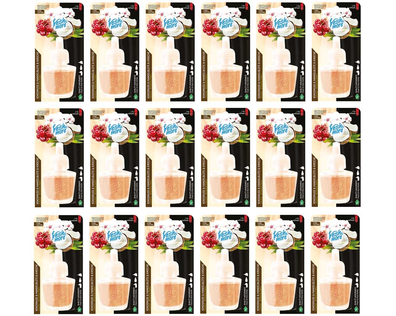 Fresh & More Nachfüllflakons für Duftstecker (18er Pack) Kokosnuss-Mandelblüte & Kirsche, 19ml