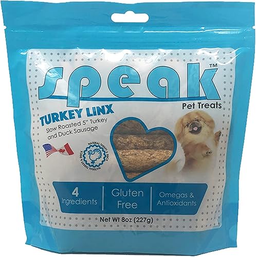 Treats Turkey Linx, bocadillos naturales sin gluten y bajos en calorías con salchicha de pato, perfectos para perros, 8 onzas